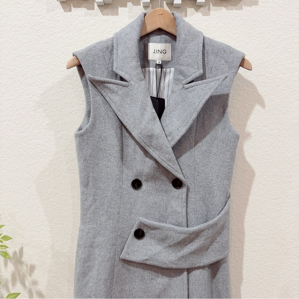 J.ING Jing Gray Wool Blend Double Breasted Sleeveless Longline Vest Coat Size M - Picture 3 of 10